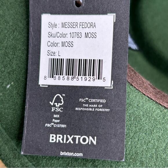 Brixton Messer Fedora Moss Green Large Optional Feather NWT - Picture 11 of 16